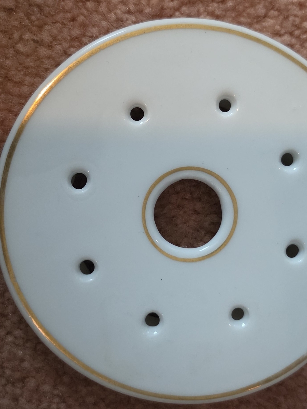 Vintage White Porcelain Flower Frog with Gold Trim